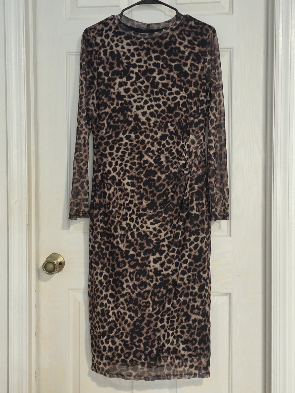 Nine West Leopard Print Long Sleeve Sheath Dress - Brown